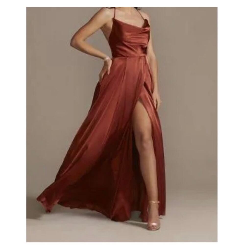 Galina Signature Cinnamon Satin Corset Lace Back Event Bridesmaid Prom Dress 4